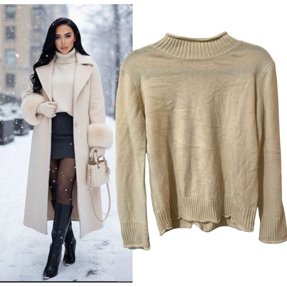 Bohme Women’s Cream Mock Neck Pullover Sweater Small